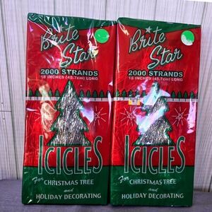 Vtg New Brite Star 2000 Strands 18" Silver Icicles for Christmas Tree [LOT OF 2]